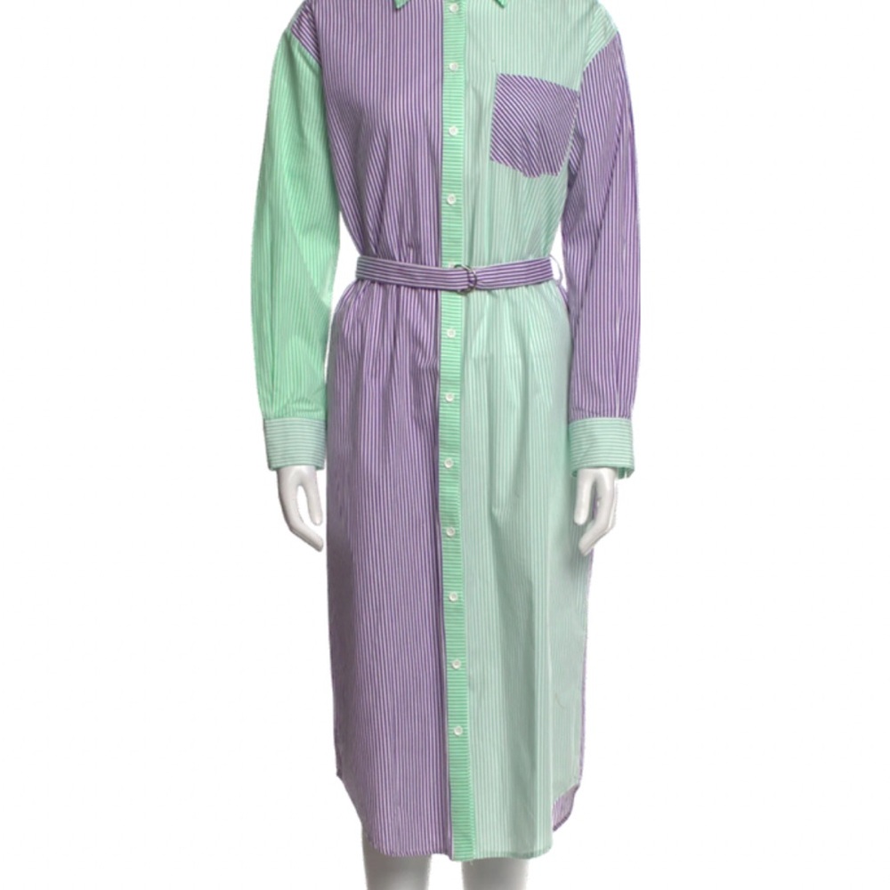SOLID & STRIPED Asymmetrical Green and Purple Long Sleeve Dress